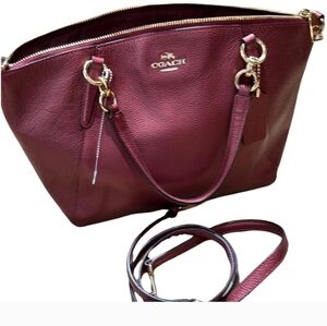 Coach Metallic Pebble Leather Small Kelsey Satchel Antique Blush(Cranberry)